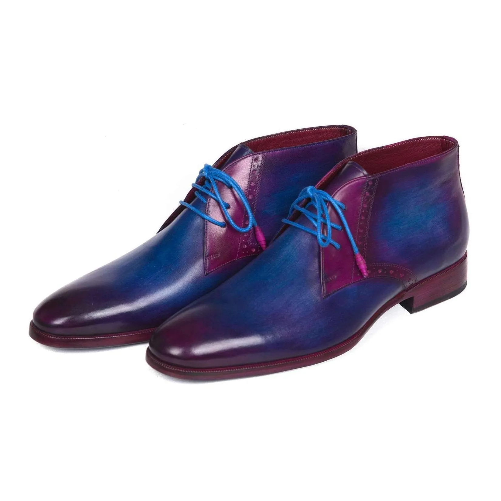 Paul Parkman Handmade Designer Shoes Men's Blue & Purple Chukka Boots (PM5613)