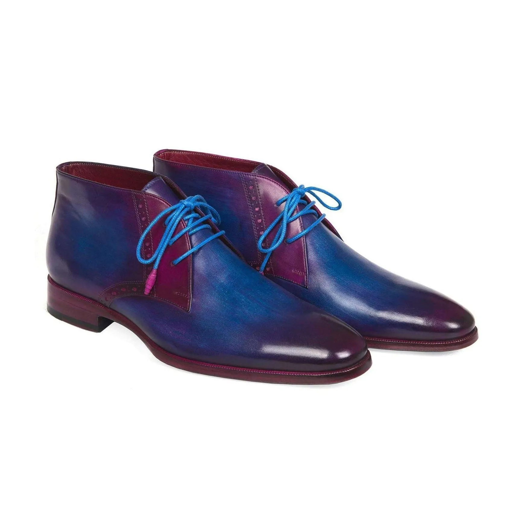 Paul Parkman Handmade Designer Shoes Men's Blue & Purple Chukka Boots (PM5613)