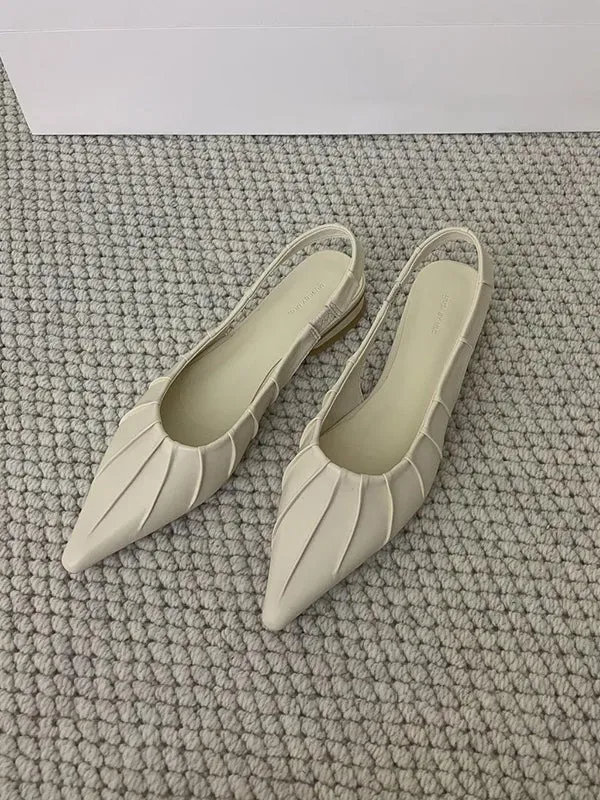 Pleated Pointed-Toe Solid Color Split-Joint Sling Shoes Sandals