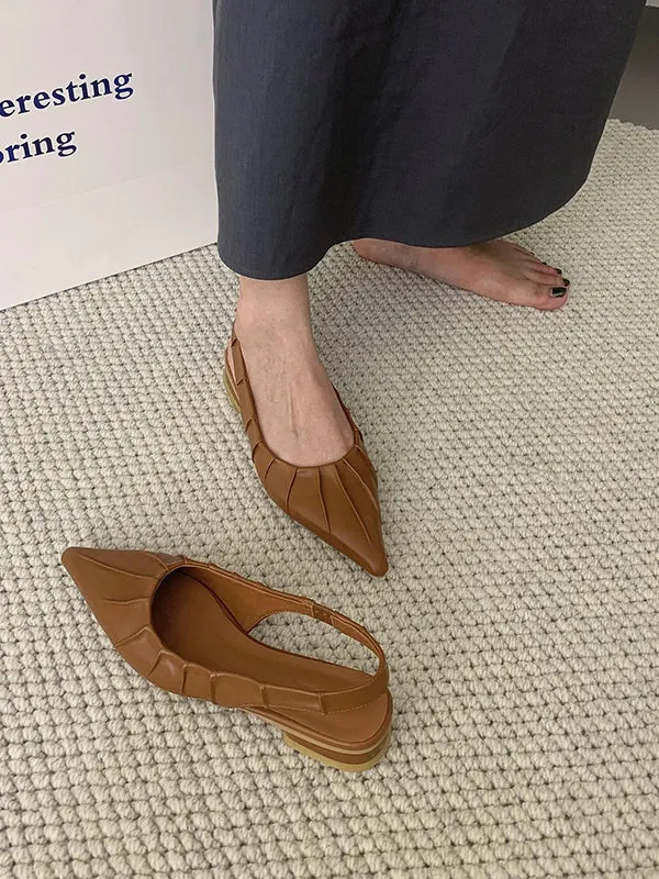 Pleated Pointed-Toe Solid Color Split-Joint Sling Shoes Sandals