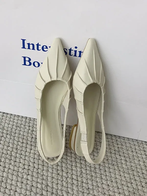 Pleated Pointed-Toe Solid Color Split-Joint Sling Shoes Sandals