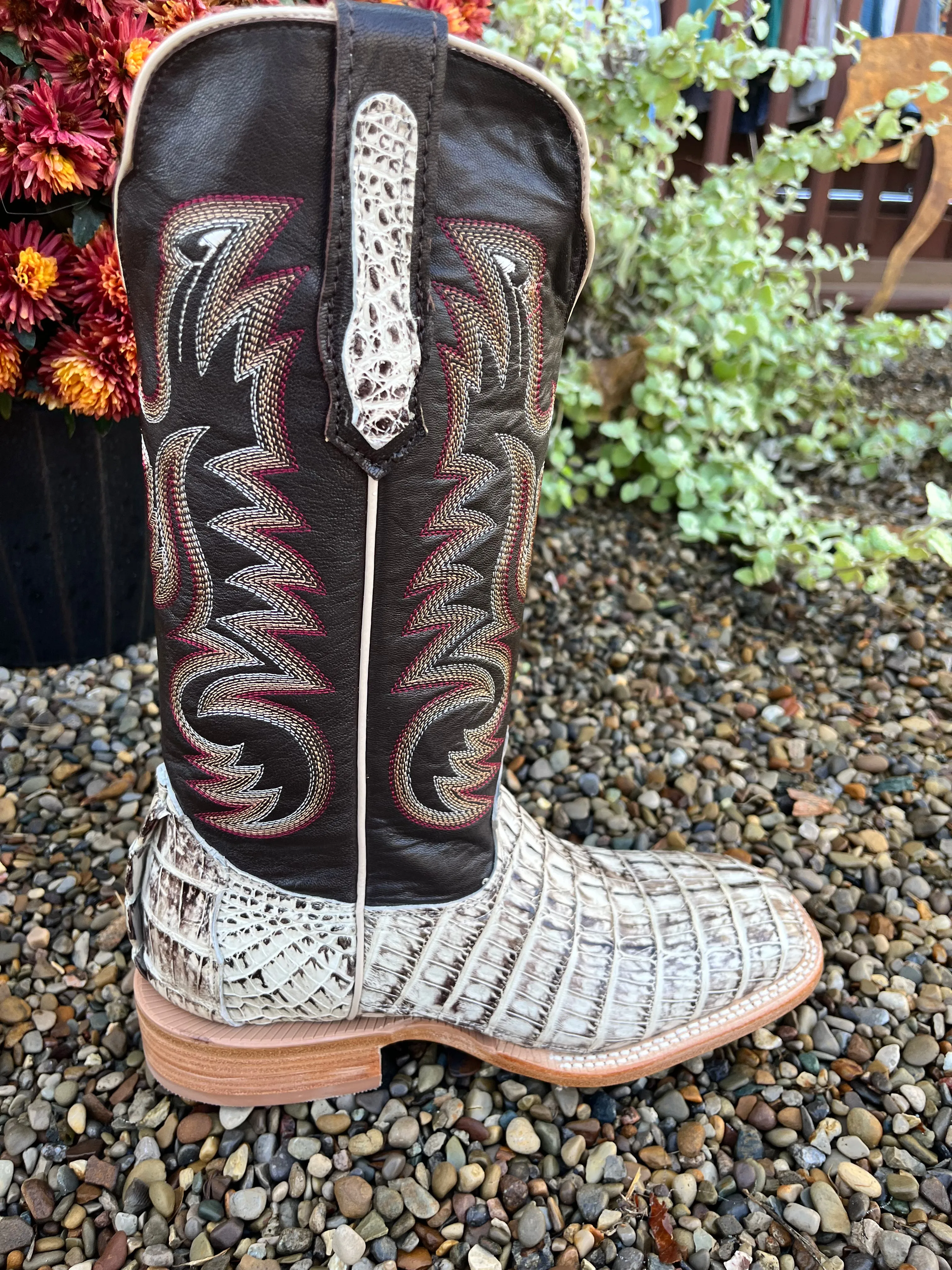 R. Watson Men's Caiman Tail Wide Square Toe Cowboy Boots RW3013-2