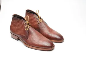 Real handmade Chukka Boots with Hand burnished brown shade Made of full grain natural crust leather