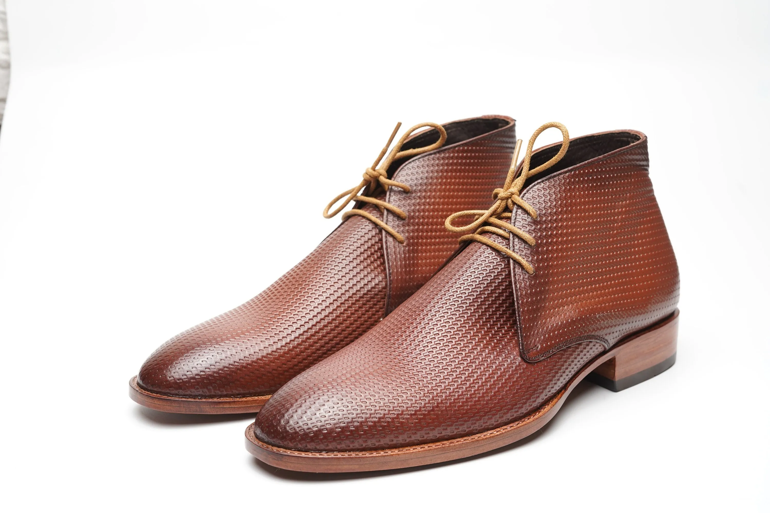 Real handmade Chukka Boots with Hand burnished brown shade Made of full grain natural crust leather