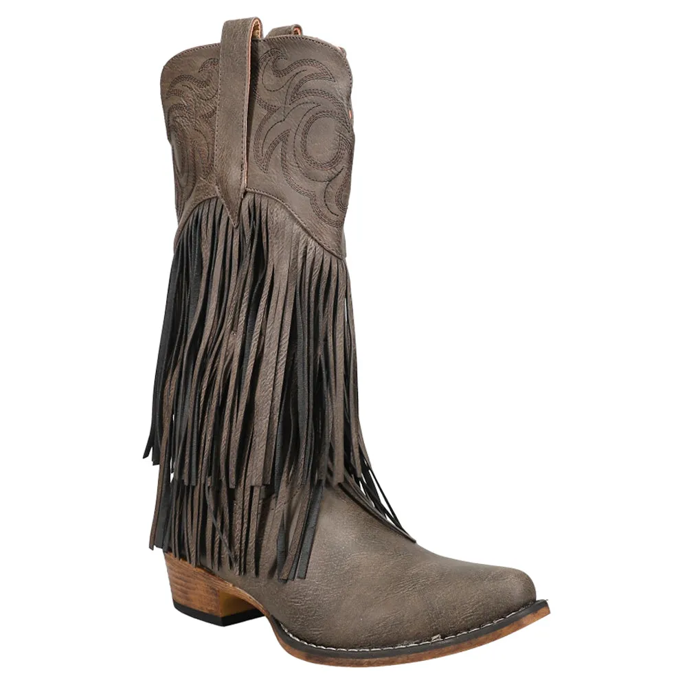 Rickrack Embroidery Fringe Snip Toe Cowboy Boots