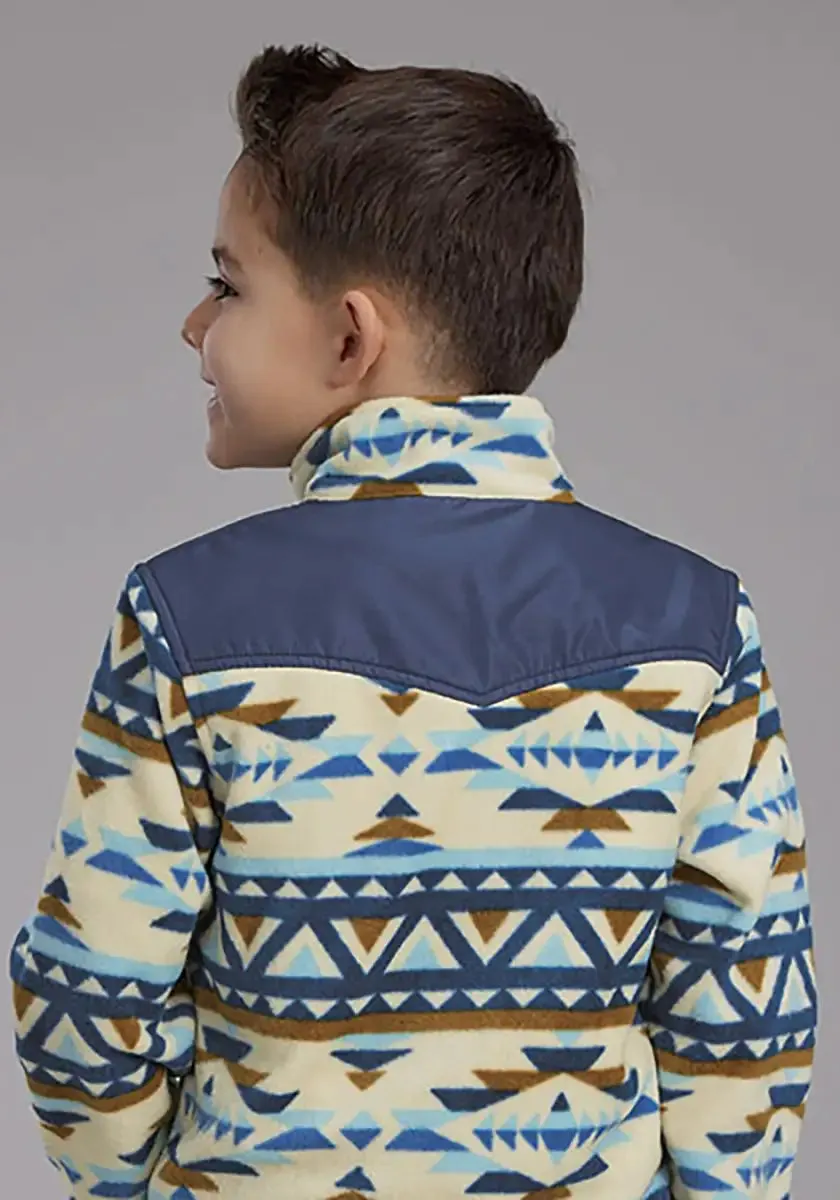 Roper Boy's Aztec Print Microfleece Pullover (Cream/Navy) - Children's Jacket