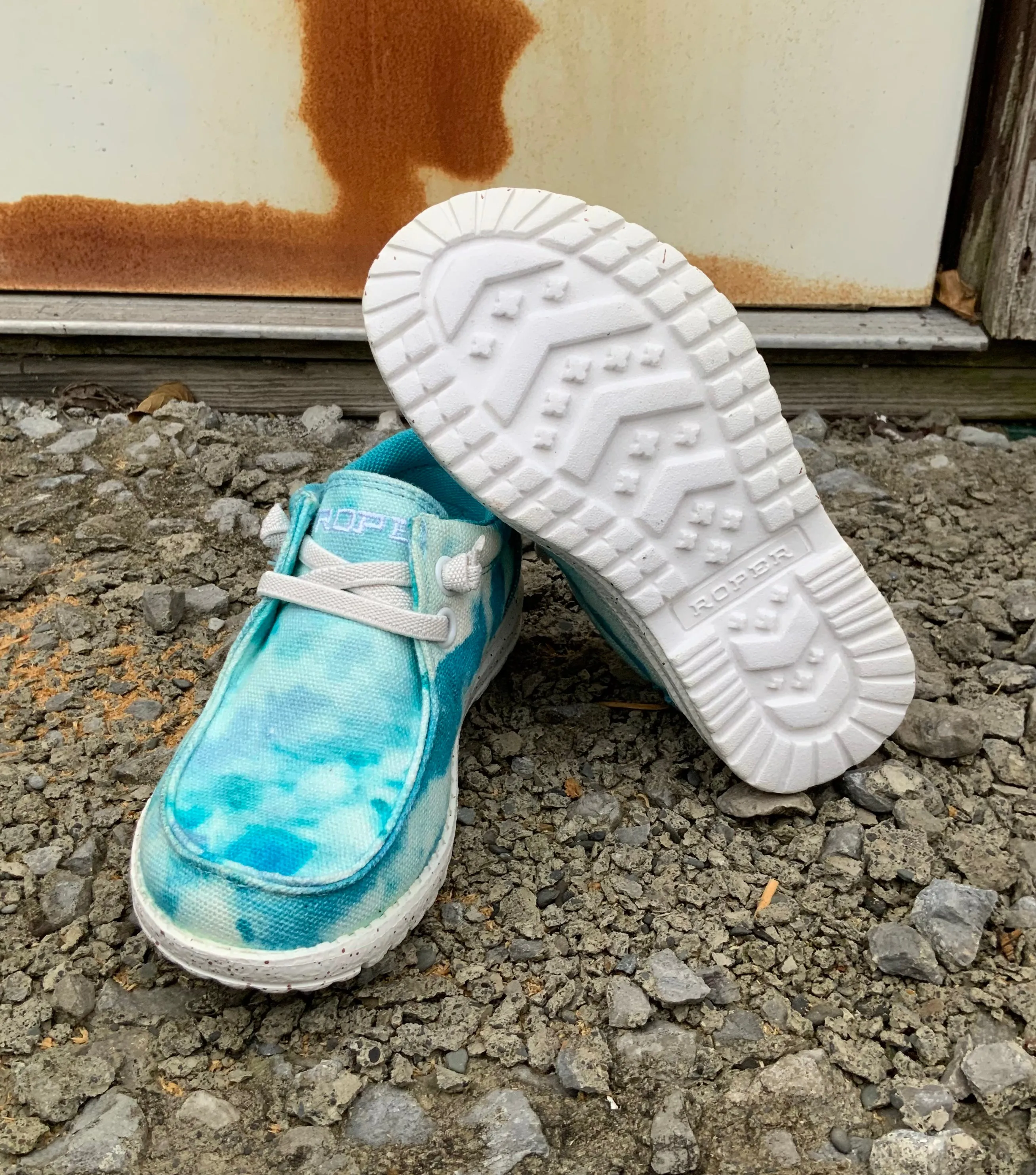 Roper Children/Youth Eva Moc Blue Tie Dye Canvas Lace Up Shoe 1793-3011