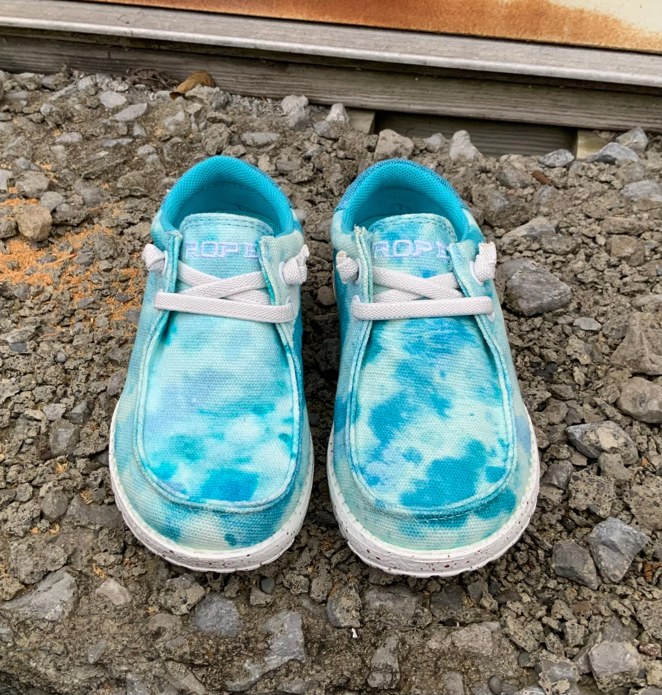 Roper Children/Youth Eva Moc Blue Tie Dye Canvas Lace Up Shoe 1793-3011