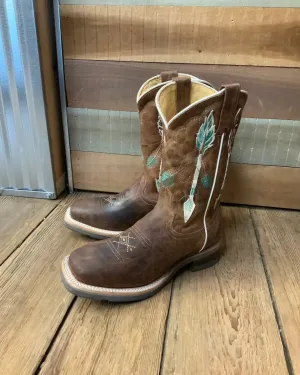 Roper Girl's Arrow Feather Brown Leather Square Toe Cowgirl Boots 7023-8460