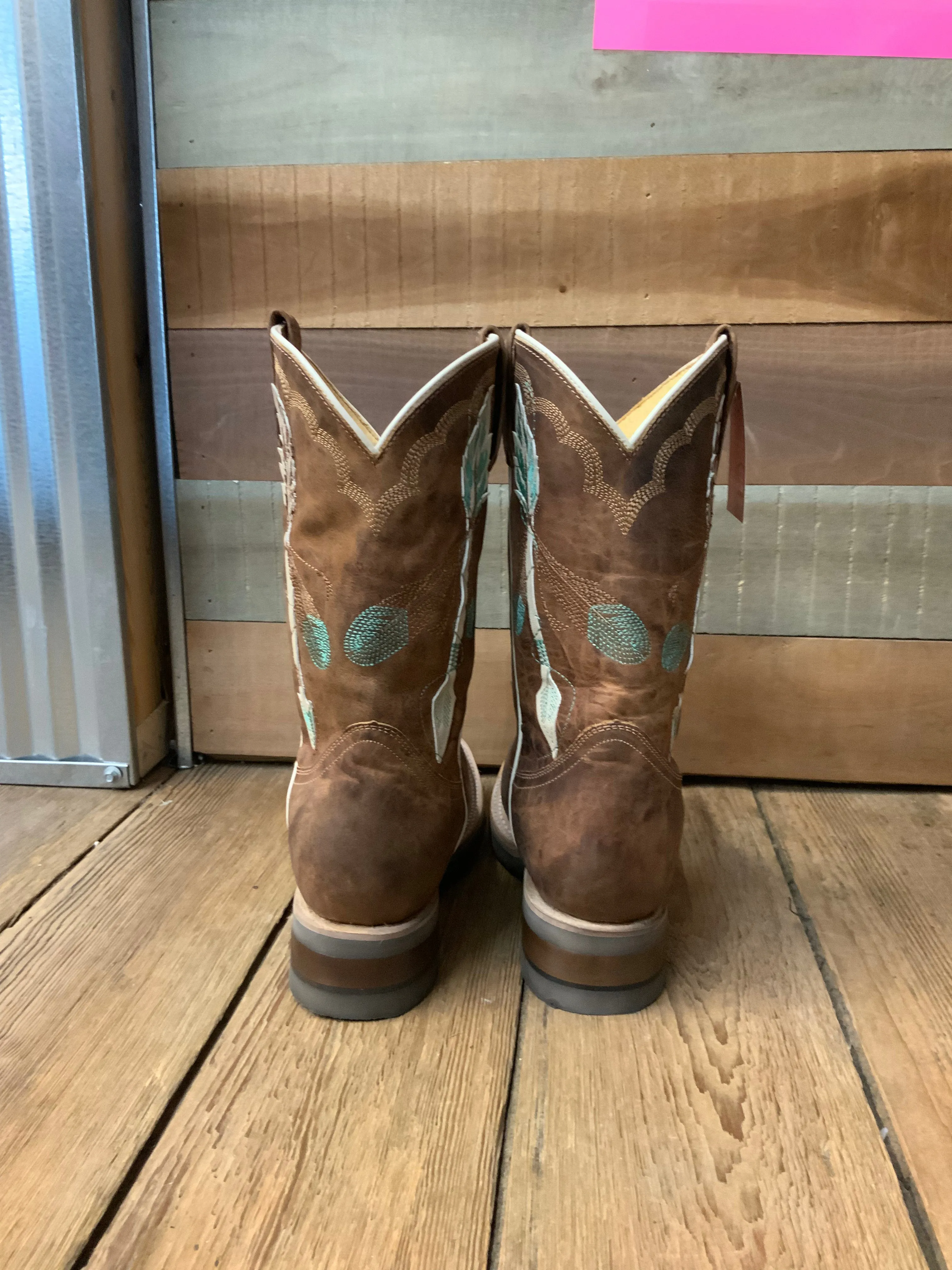 Roper Girl's Arrow Feather Brown Leather Square Toe Cowgirl Boots 7023-8460