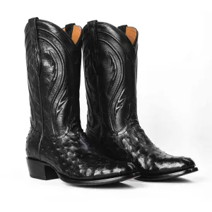 Rujo Boots Men's The Deacon Obsidian Full-Quill Ostrich Boots