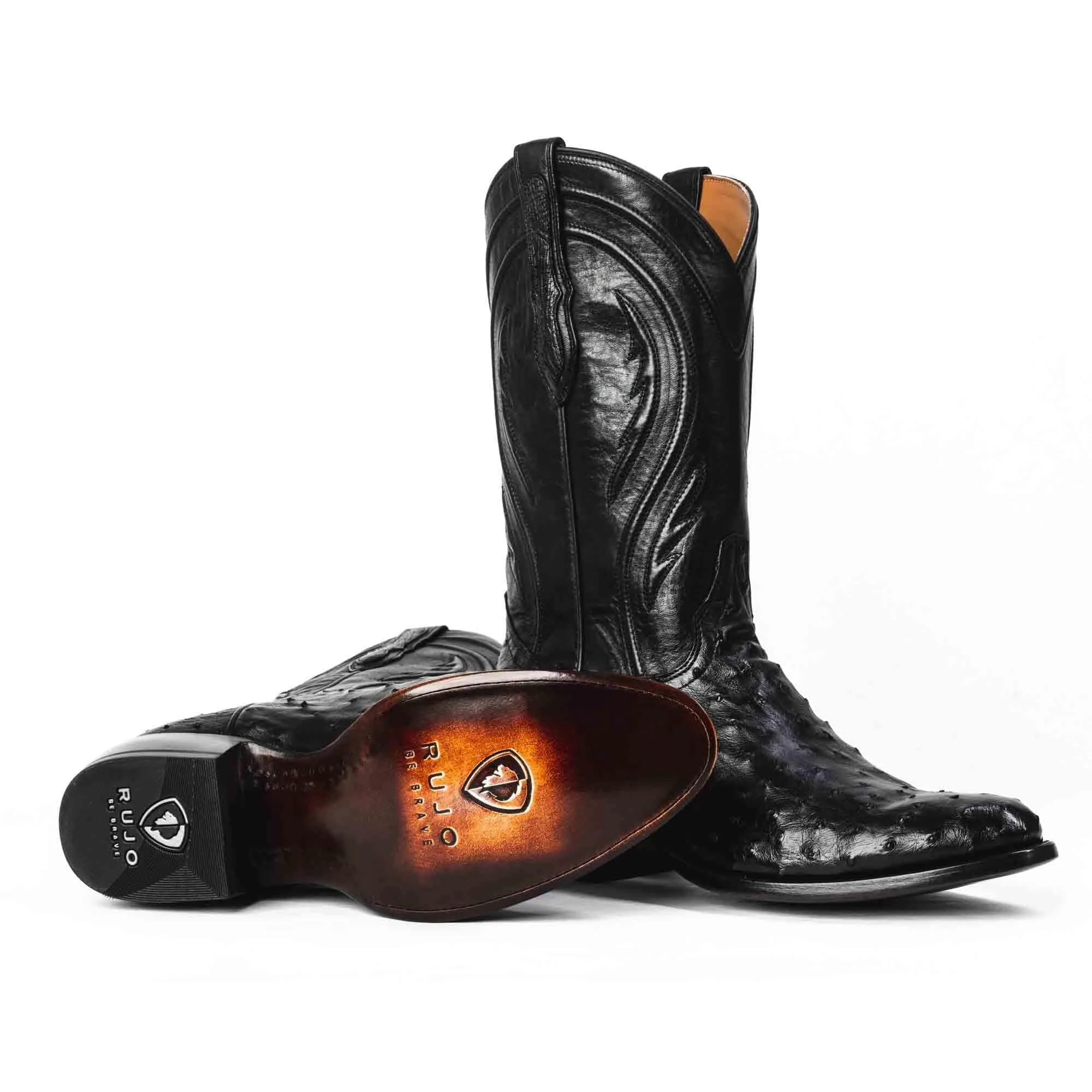 Rujo Boots Men's The Deacon Obsidian Full-Quill Ostrich Boots