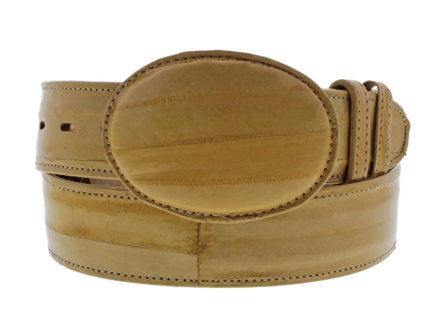 Sand Western Cowboy Belt Real Eel Skin Leather - Rodeo Buckle