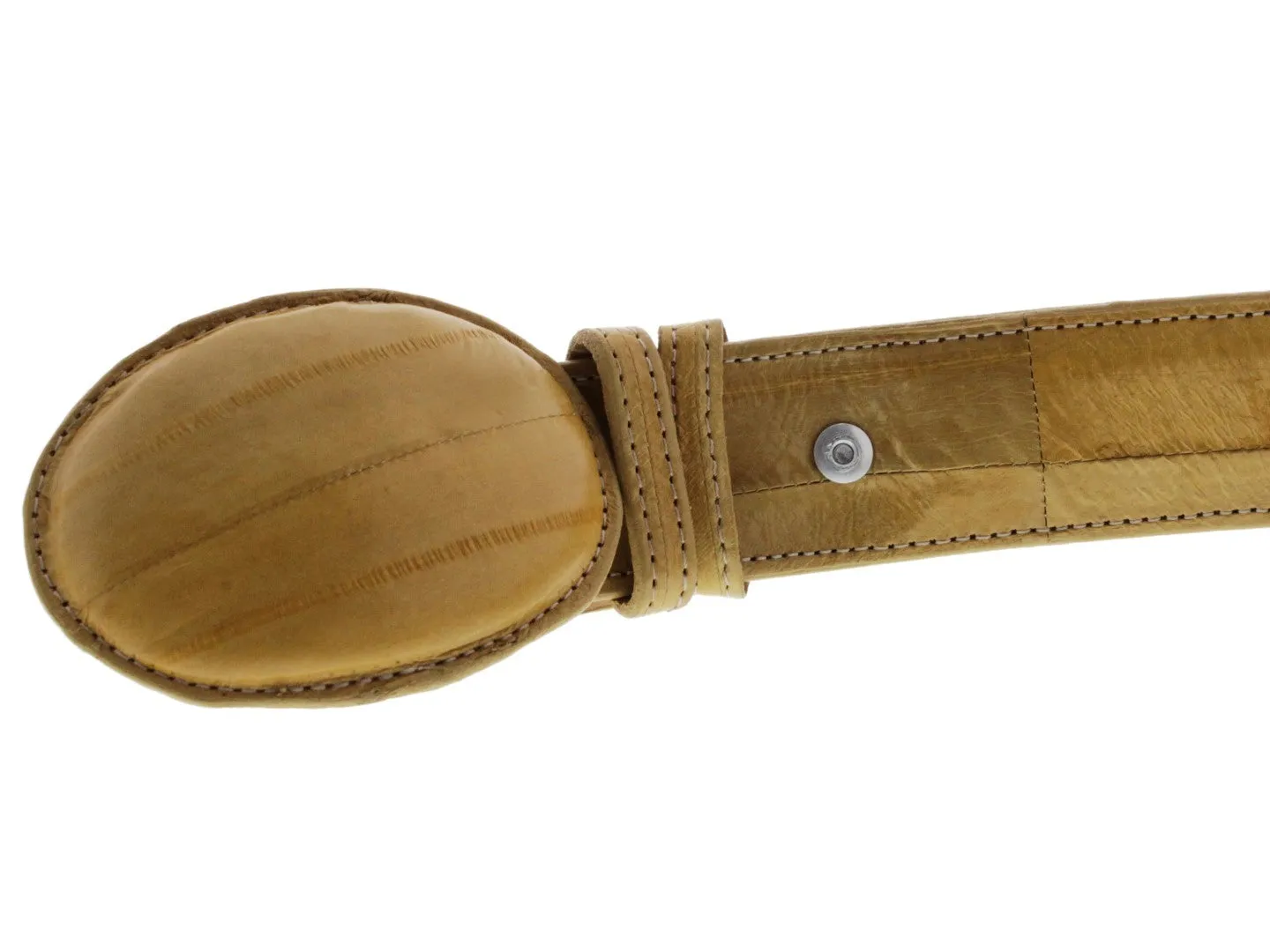 Sand Western Cowboy Belt Real Eel Skin Leather - Rodeo Buckle