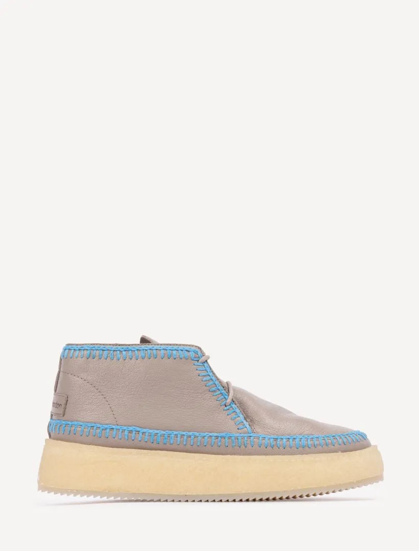 Shenje Low Platform Boots Fossil Leather Neon Blue