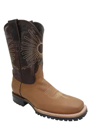 Silverton Mount Rainier Genuine Leather Wide Square Toe Boots (Tobacco)