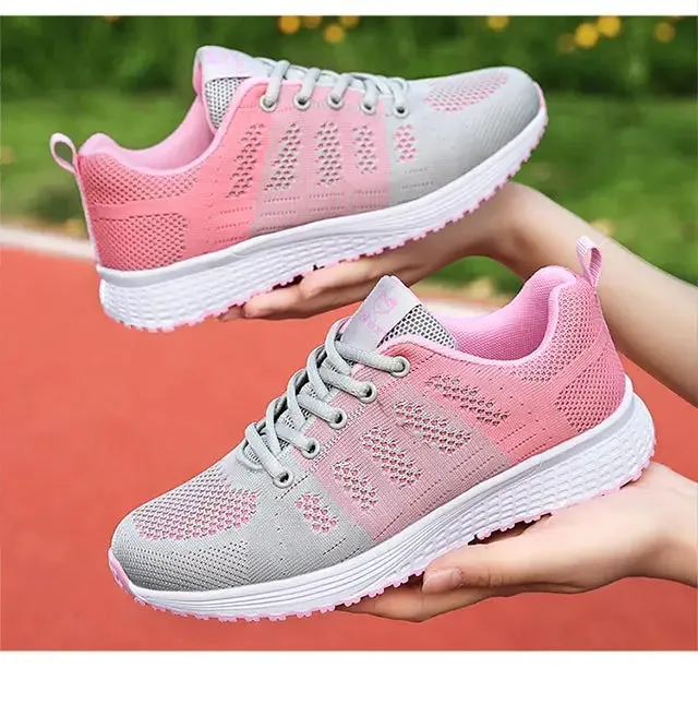 Sohiwoo Women Casual Shoes Fashion Breathable Walking Mesh Flat Shoes Sneakers Women Gym Vulcanized Shoes White Female Footwear Sneaker