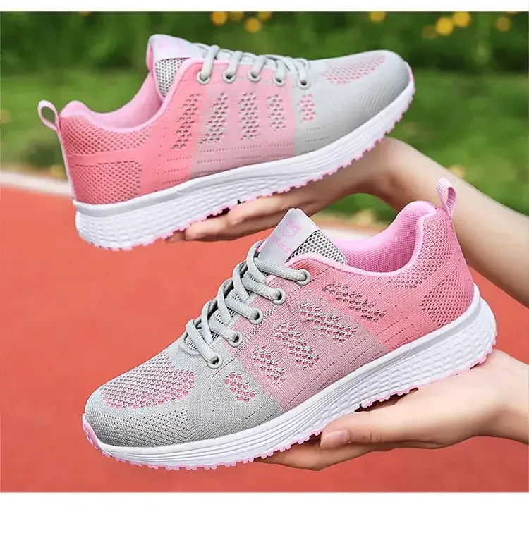 Sohiwoo Women Casual Shoes Fashion Breathable Walking Mesh Flat Shoes Sneakers Women Gym Vulcanized Shoes White Female Footwear Sneaker