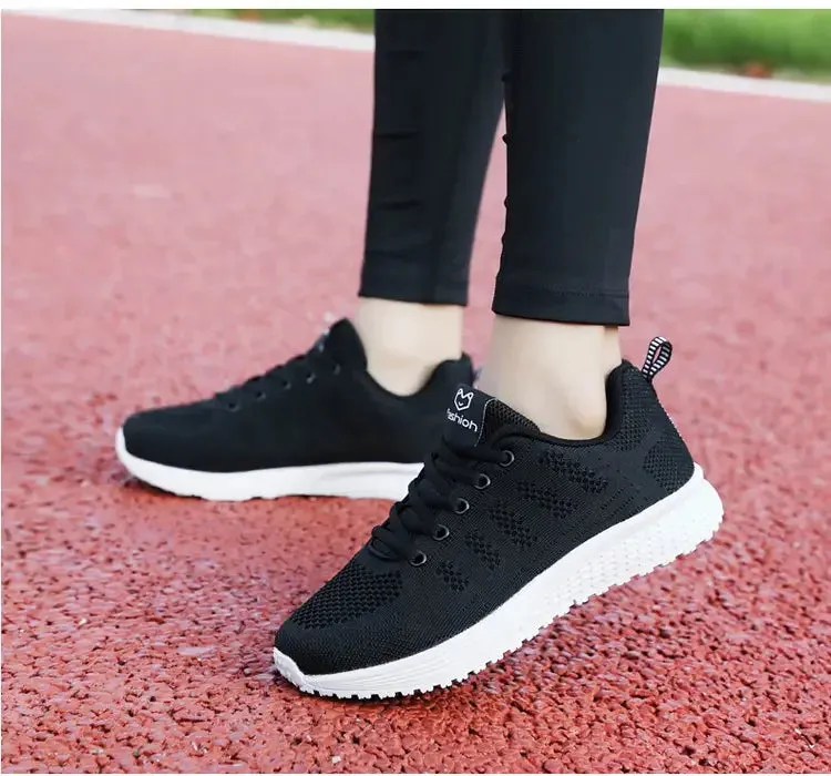 Sohiwoo Women Casual Shoes Fashion Breathable Walking Mesh Flat Shoes Sneakers Women Gym Vulcanized Shoes White Female Footwear Sneaker