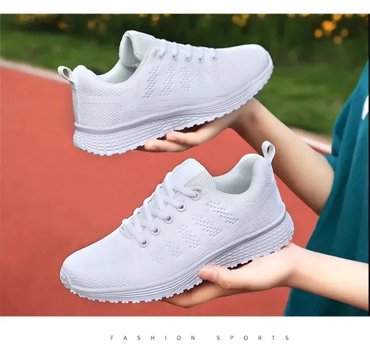 Sohiwoo Women Casual Shoes Fashion Breathable Walking Mesh Flat Shoes Sneakers Women Gym Vulcanized Shoes White Female Footwear Sneaker