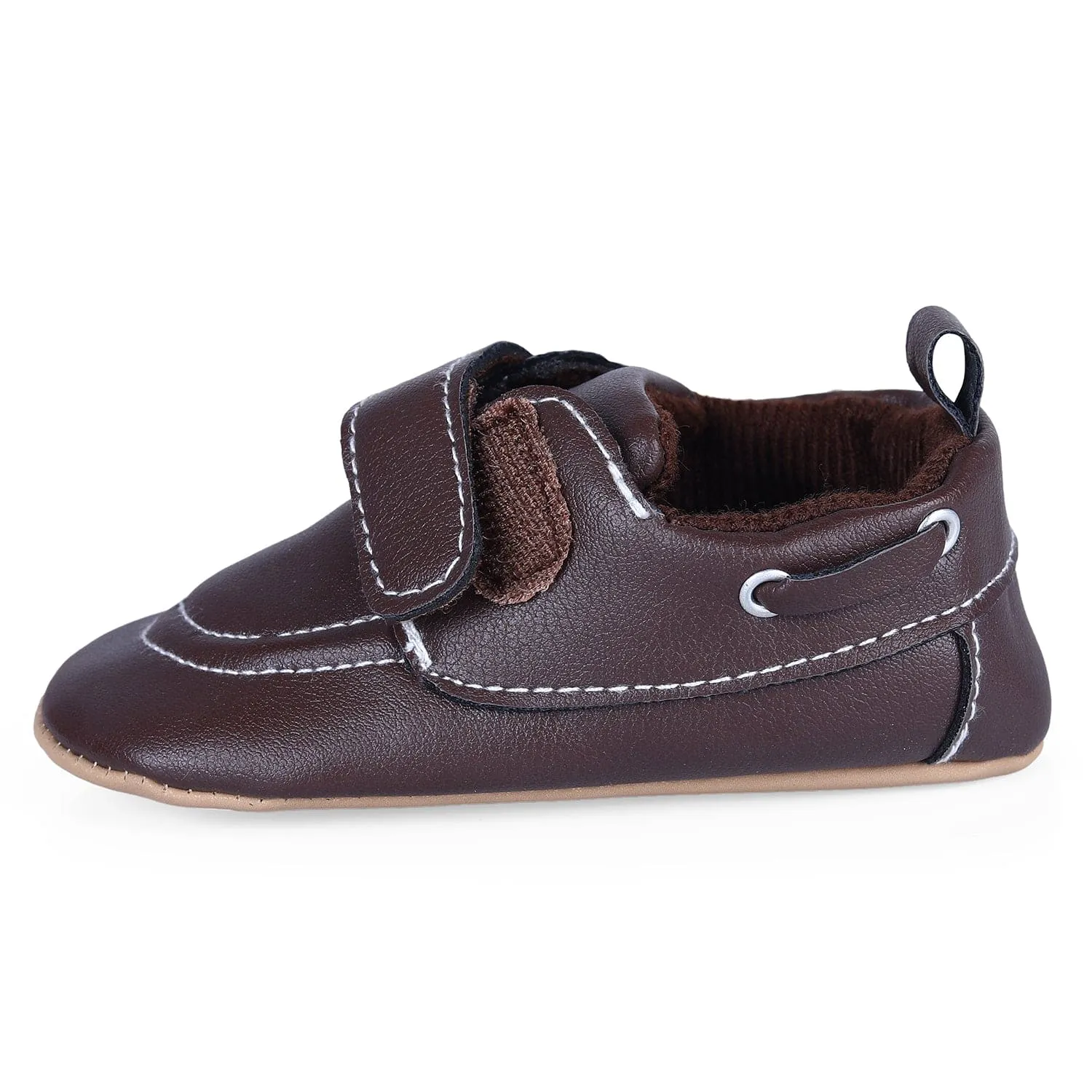 Solid Hookloop Stylish Leather Velcro Shoes - Brown