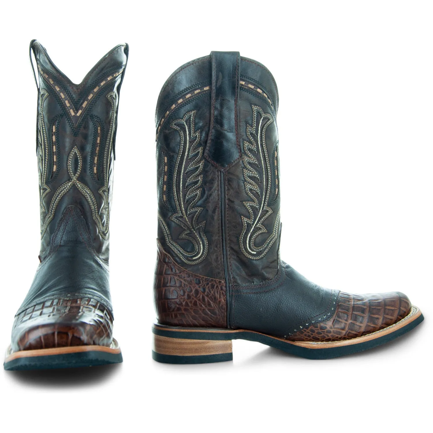 Soto Boots Men's Saddle Vamp Gator Belly Print Brown Cowboy Boots H50039