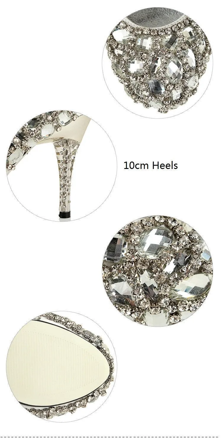 Sparkly Crystal High Heels Pointed Toe Rhinestone Wedding Bridal Shoes, SY0135