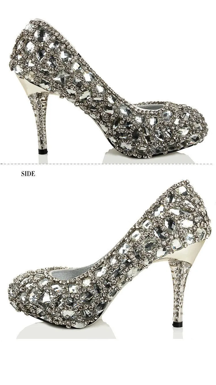 Sparkly Crystal High Heels Pointed Toe Rhinestone Wedding Bridal Shoes, SY0135