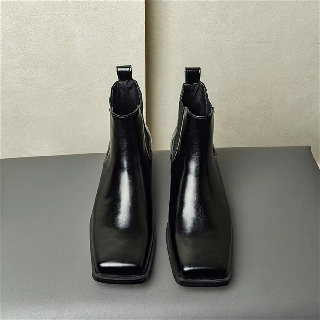 SquareElegance Cow Leather Ankle Boots