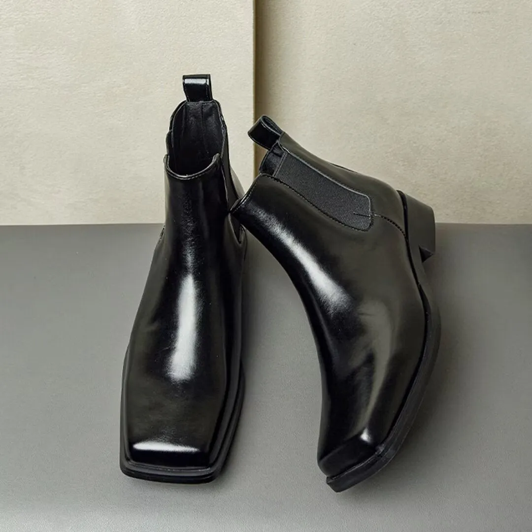 SquareElegance Cow Leather Ankle Boots