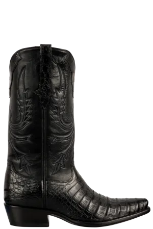 Stallion Caiman Crocodile Cowboy Boots - Solid Black