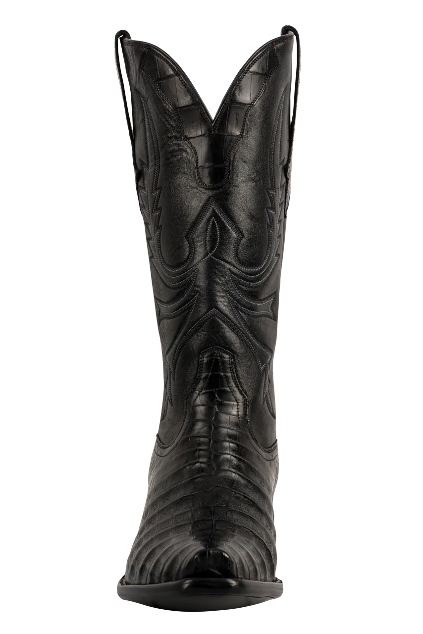 Stallion Caiman Crocodile Cowboy Boots - Solid Black