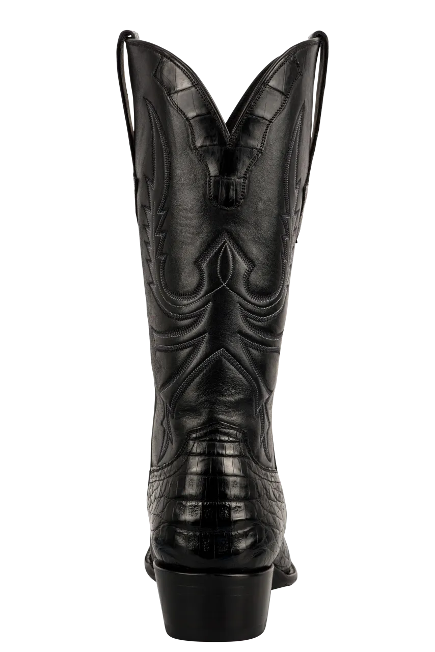 Stallion Caiman Crocodile Cowboy Boots - Solid Black