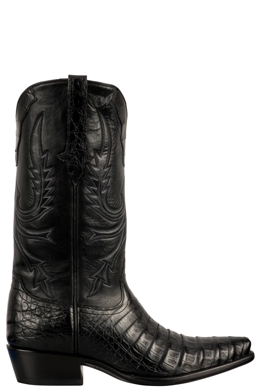 Stallion Caiman Crocodile Cowboy Boots - Solid Black