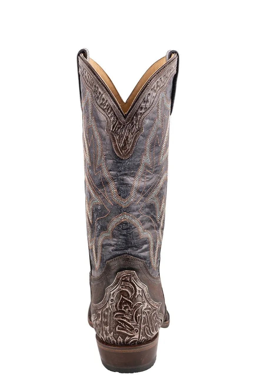 Stetson Men's Waxy Brown & Blue Wingtip Cowboy Boots