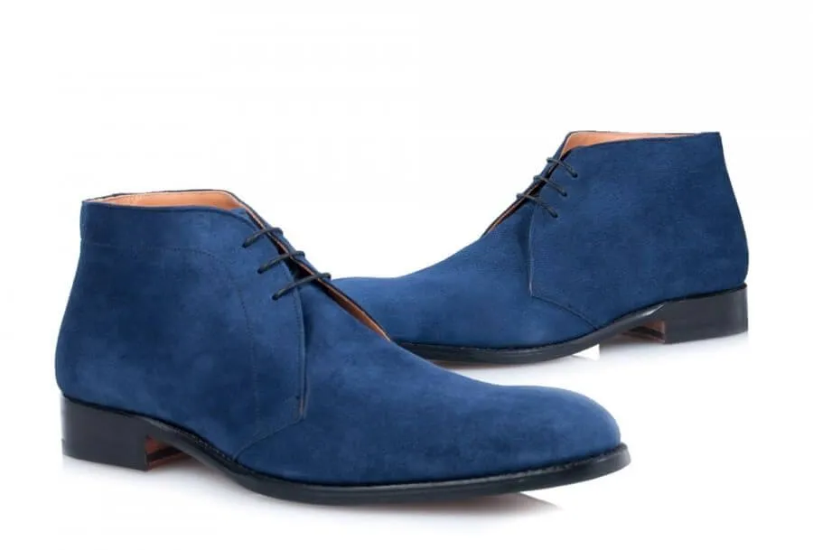 Stylish Men's Handmade Blue Color Half Ankle Suede Chukka Lace Up Casual Boots