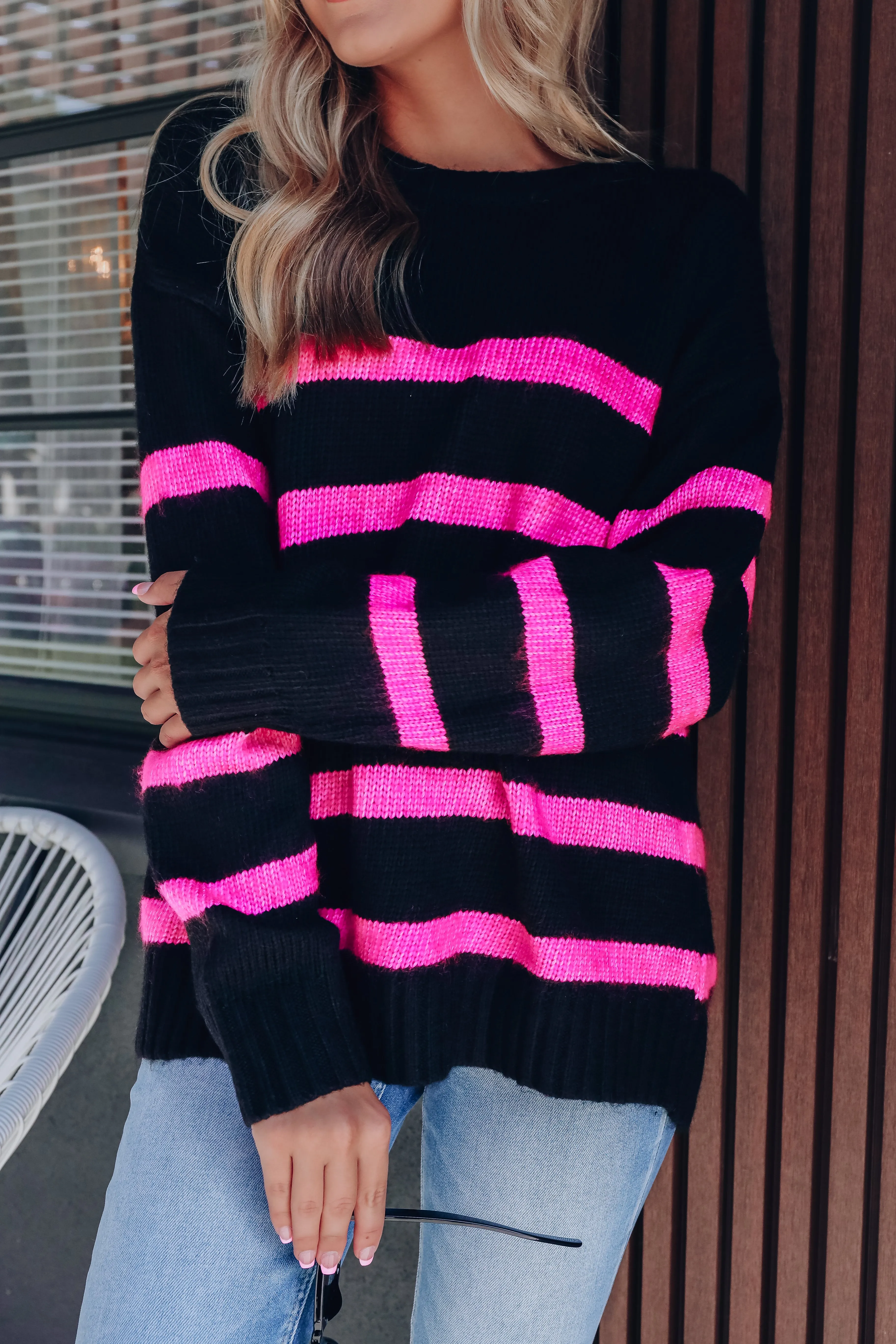 Sumner Cozy Striped Knit Sweater - Black/Pink