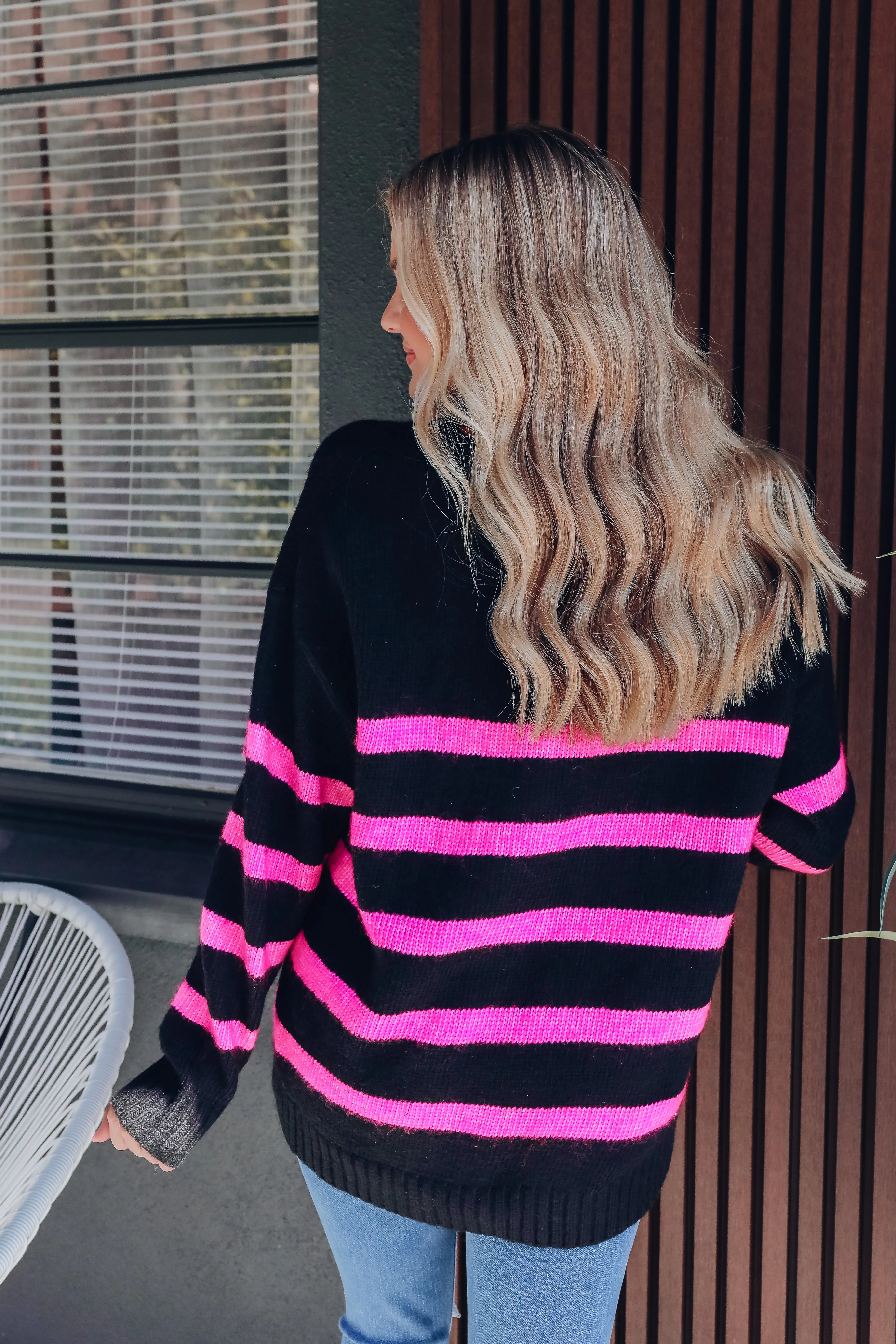 Sumner Cozy Striped Knit Sweater - Black/Pink