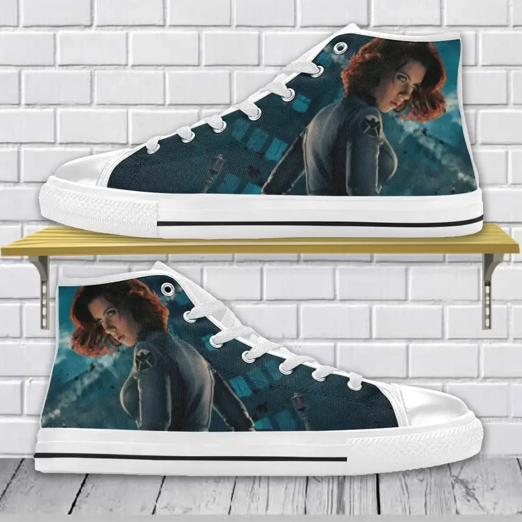 Superhero Avengers Black Widow Shoes High Top Sneakers for Kids and Adults