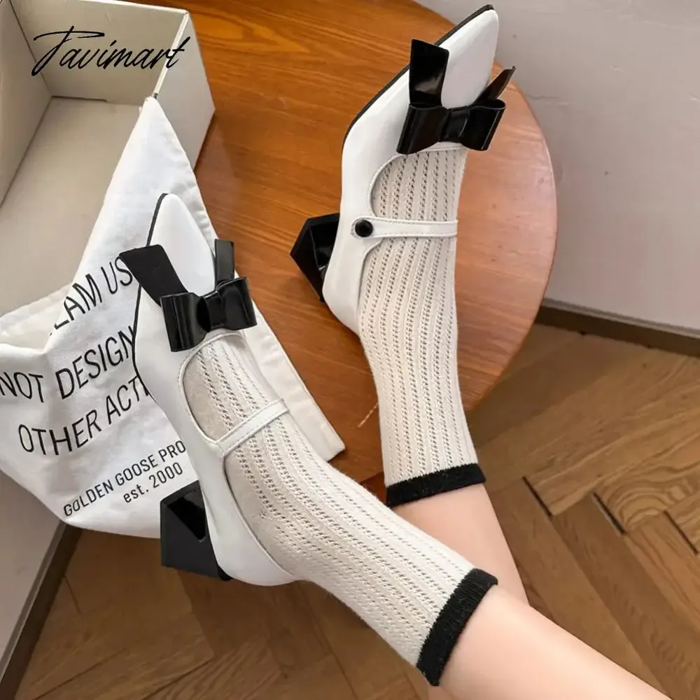 Tavimart Lapolaka New Chunky Heels Mary Janes Lolita Shoes Pumps Women's Sweety Butterfly-knot Decorate Shoes High Heeled Shoes For Women