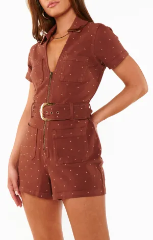 Tempe Romper ~ Studded Brown Denim