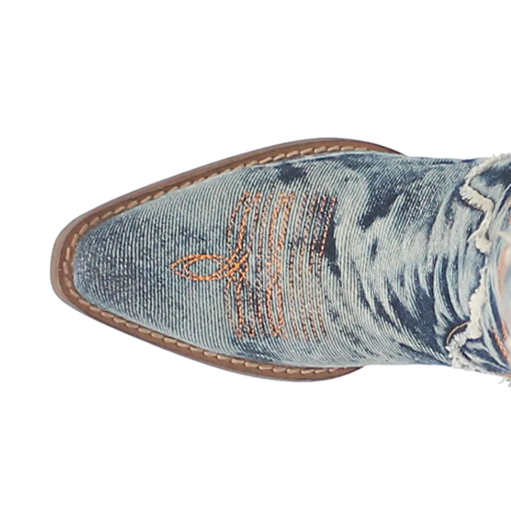 Texas Tornado Denim Embroidered Snip Toe Cowboy Boots