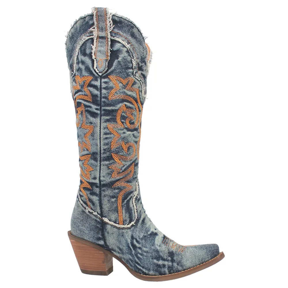 Texas Tornado Denim Embroidered Snip Toe Cowboy Boots