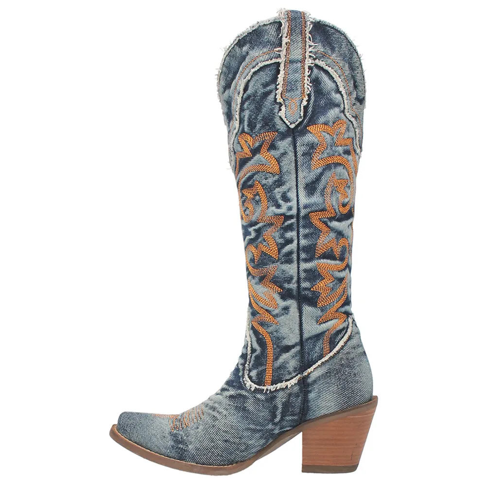 Texas Tornado Denim Embroidered Snip Toe Cowboy Boots