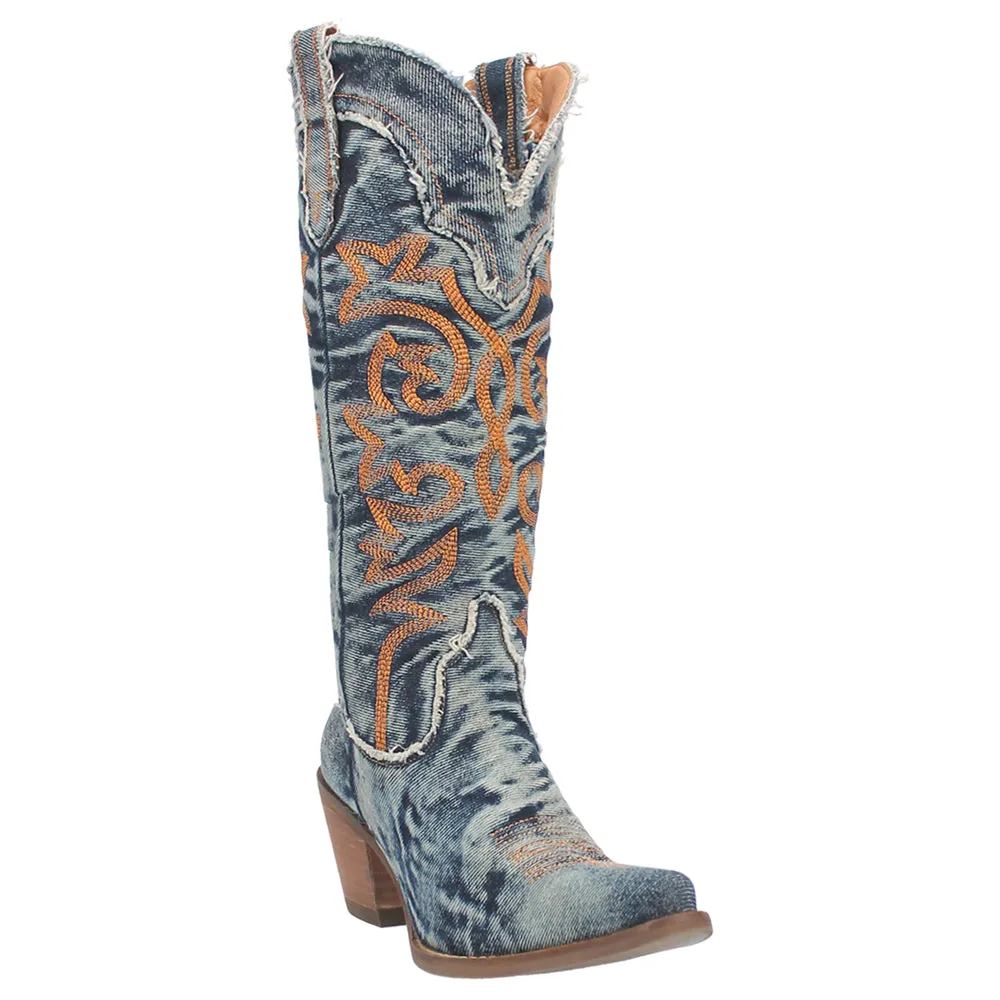 Texas Tornado Denim Embroidered Snip Toe Cowboy Boots