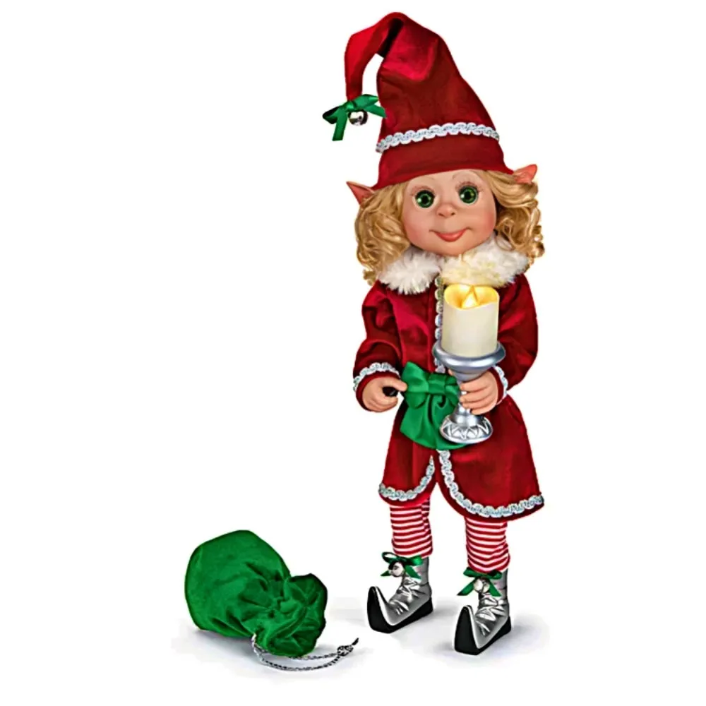 The Ashton-Drake Galleries Charlie Christmas Elf Collection Issue #2: 'Merry the Christmas Elf' Doll Handcrafted Holiday Elf with Light-Up Candle, Story Card, and Preparation Checklist Holiday Decorations by Ina Volprich 14-Inches