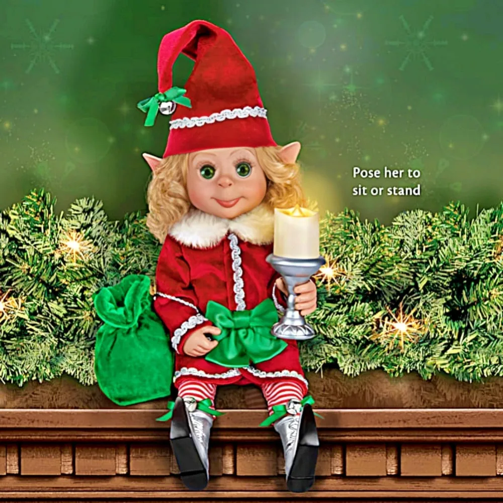 The Ashton-Drake Galleries Charlie Christmas Elf Collection Issue #2: 'Merry the Christmas Elf' Doll Handcrafted Holiday Elf with Light-Up Candle, Story Card, and Preparation Checklist Holiday Decorations by Ina Volprich 14-Inches