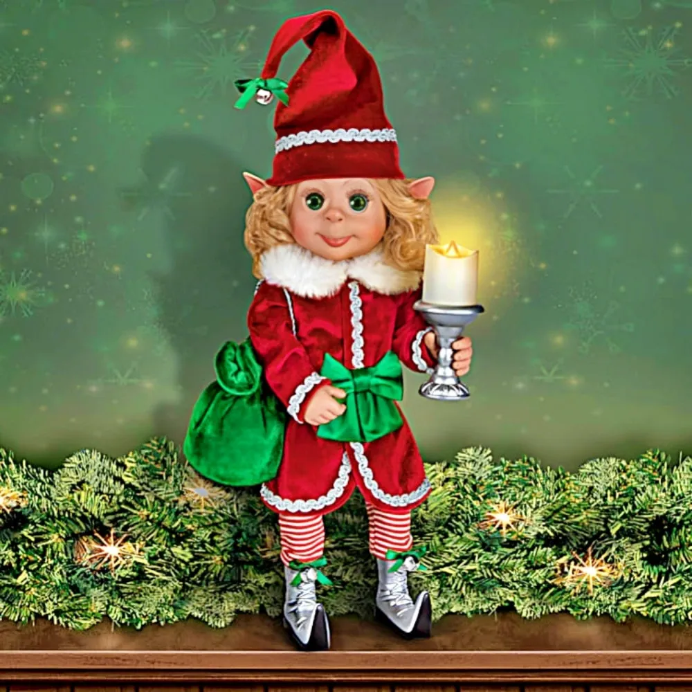 The Ashton-Drake Galleries Charlie Christmas Elf Collection Issue #2: 'Merry the Christmas Elf' Doll Handcrafted Holiday Elf with Light-Up Candle, Story Card, and Preparation Checklist Holiday Decorations by Ina Volprich 14-Inches