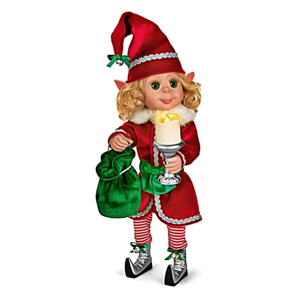 The Ashton-Drake Galleries Charlie Christmas Elf Collection Issue #2: 'Merry the Christmas Elf' Doll Handcrafted Holiday Elf with Light-Up Candle, Story Card, and Preparation Checklist Holiday Decorations by Ina Volprich 14-Inches