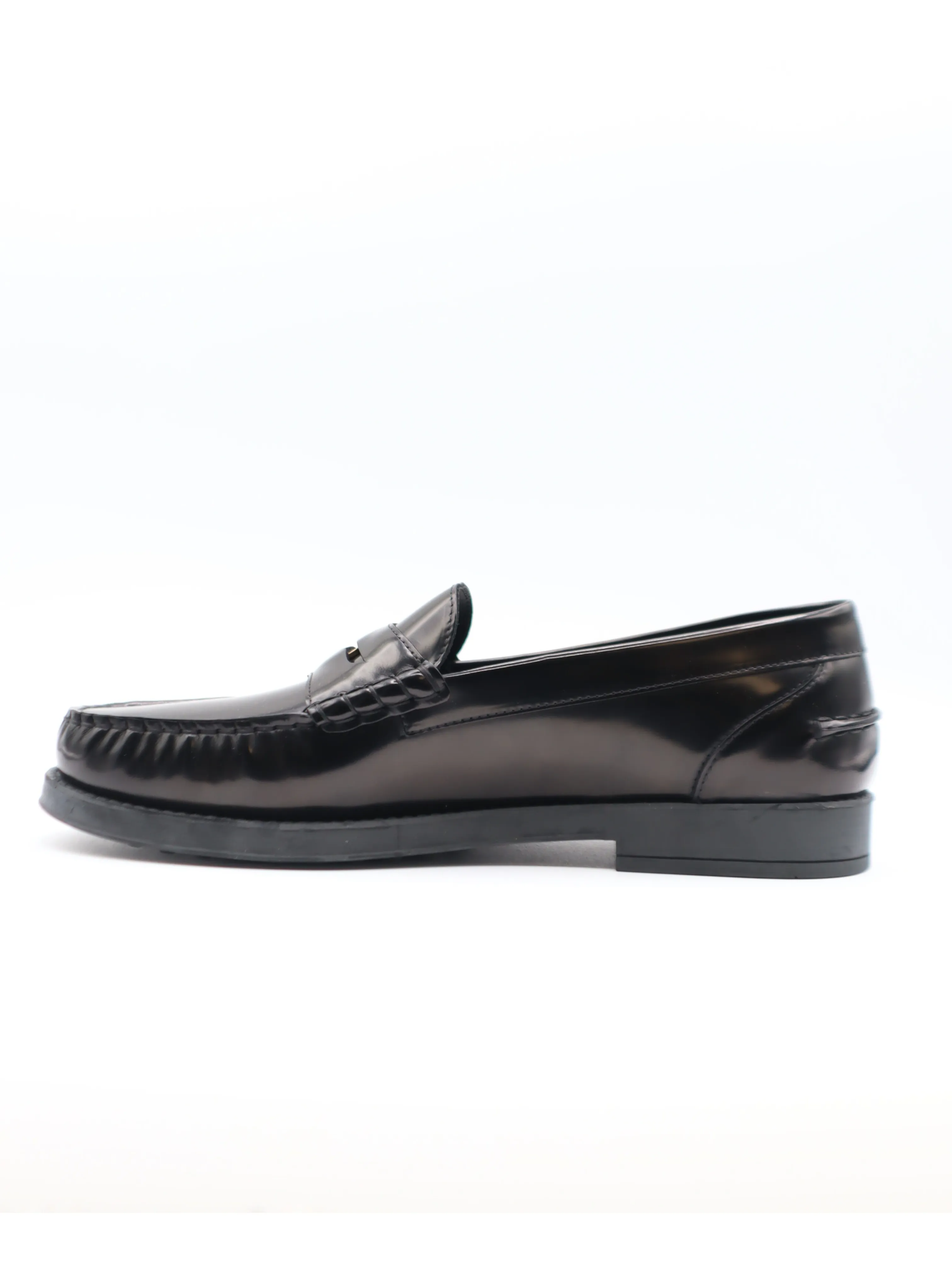 Tods Mens Black Ruched Penny Leather Loafer with T Coin Shoe